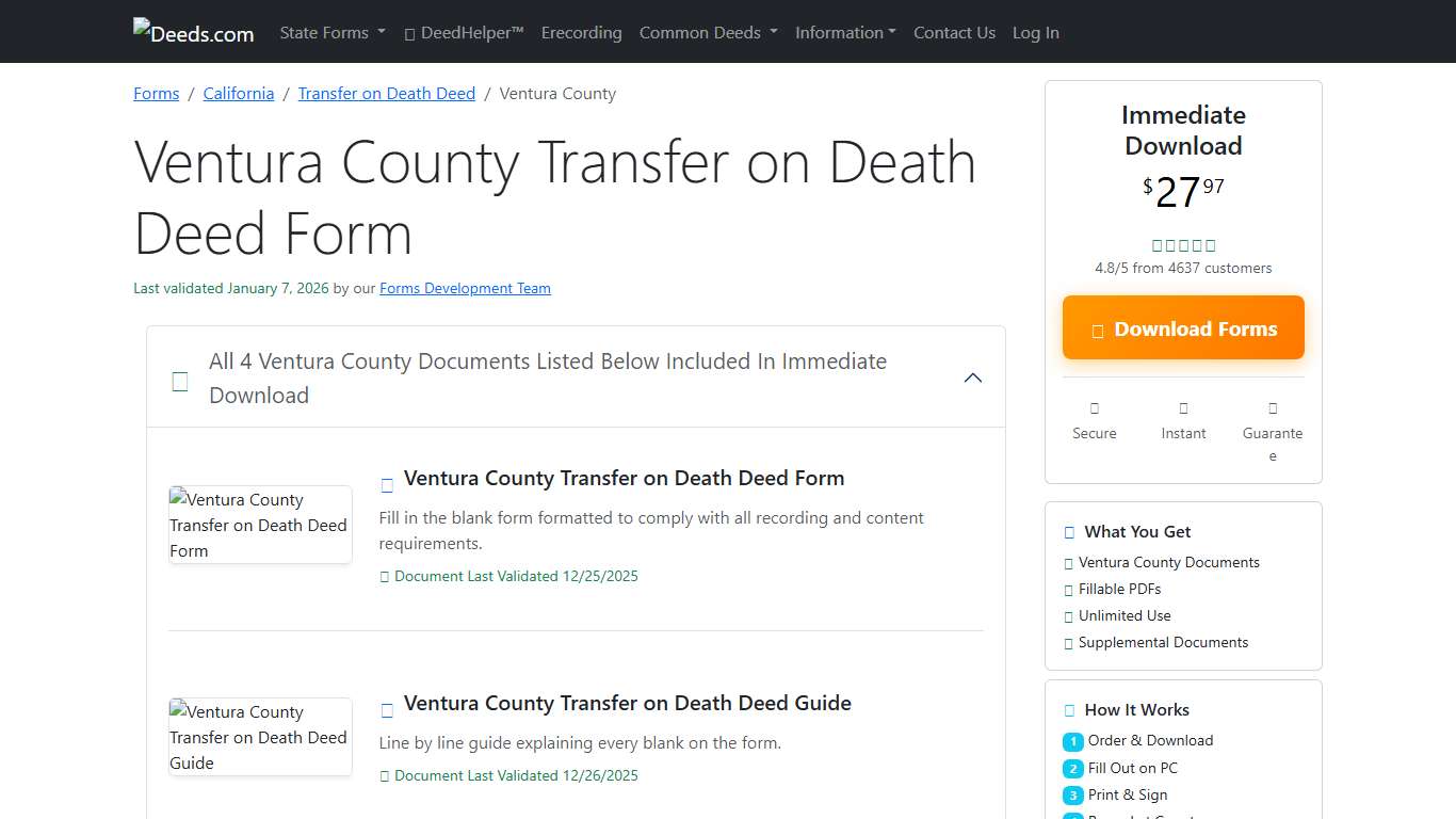 Ventura County Transfer on Death Deed Form California Deeds.com